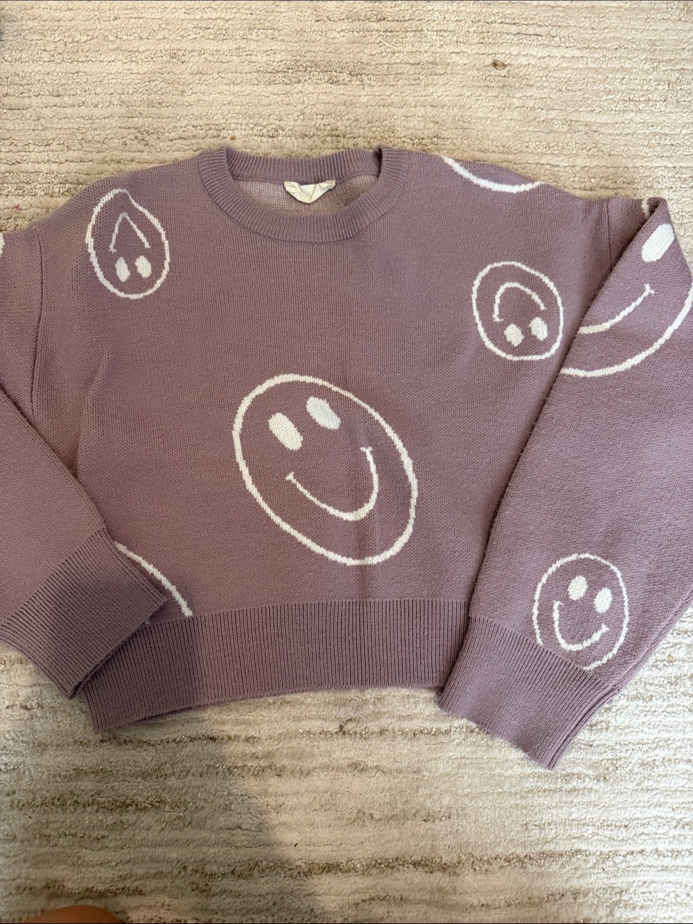 Altar'd State Lavender Smiley Knit Crewneck Sweater